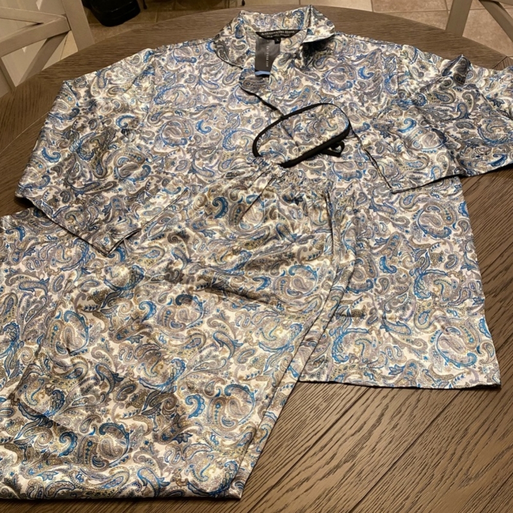 Alexander Del Rossa Satin Pajamas with Matching Sleep Mask Lounge Paisley Print